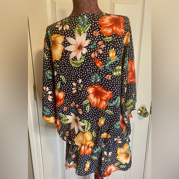 Easel Floral Print Polka Dot V Neck Tunic Top 3/4 Sleeve Oversized Sz Medium - Picture 9 of 13